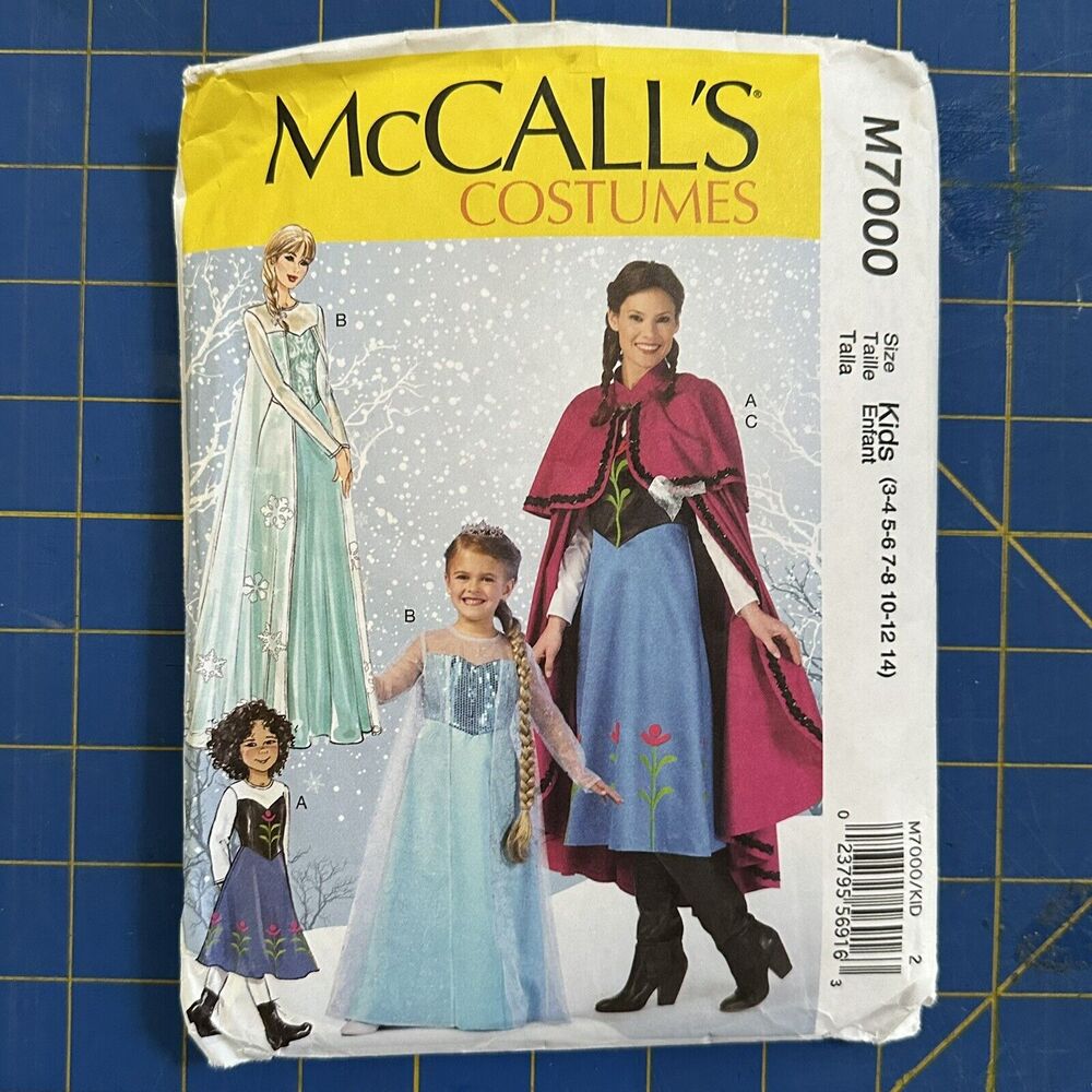 UNCUT Disney Frozen Anna Elsa Costume Pattern McCALL'S M7000 New Kids 3-14